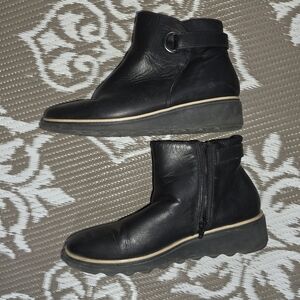 Clarks Black Leather Ankle Boots with Strap